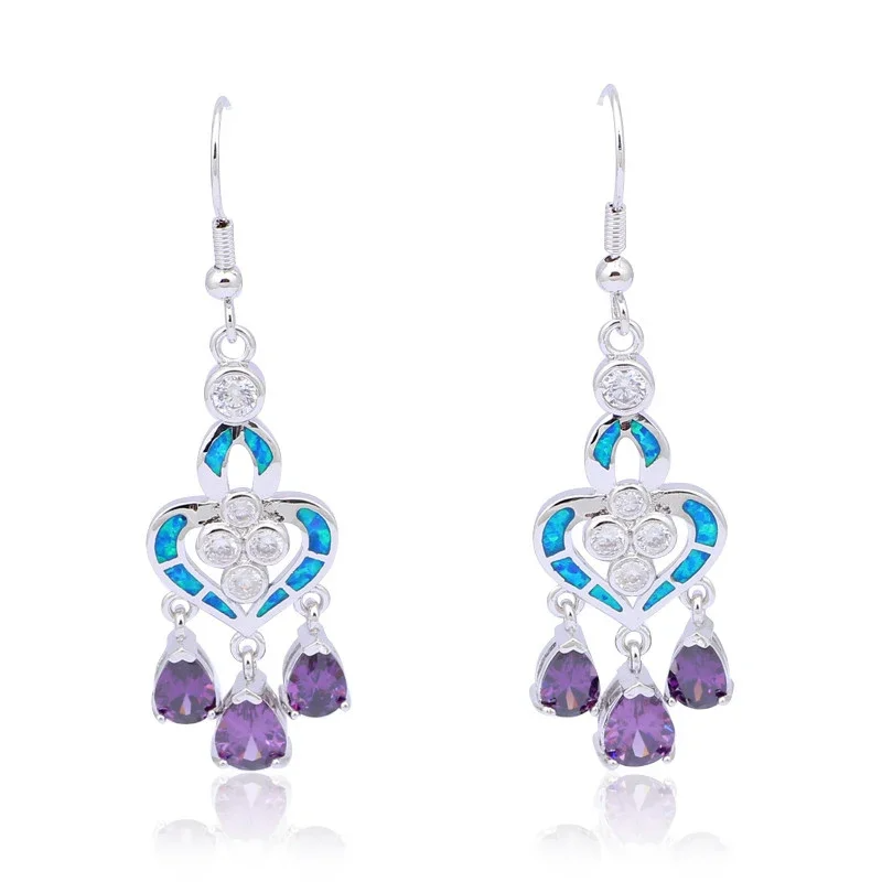 Opal Earrings Dangle - Herzförmige Ohrringe mit blauem Opal und