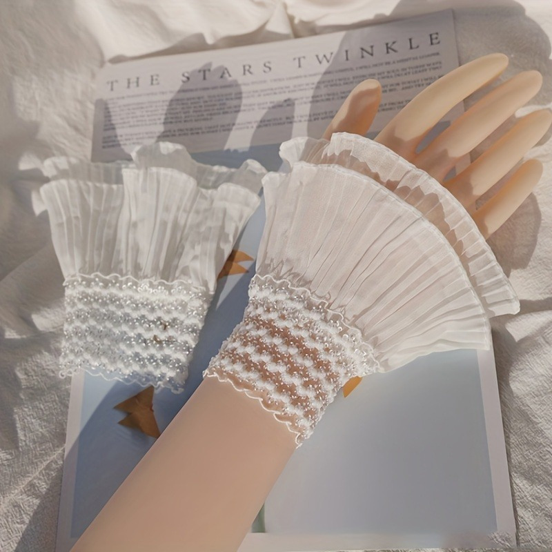 Cuff Bangle Bracelet - Doppelte Rüschen-Manschetten in Unifarben, Spitzen-Plissee-Ärmel für