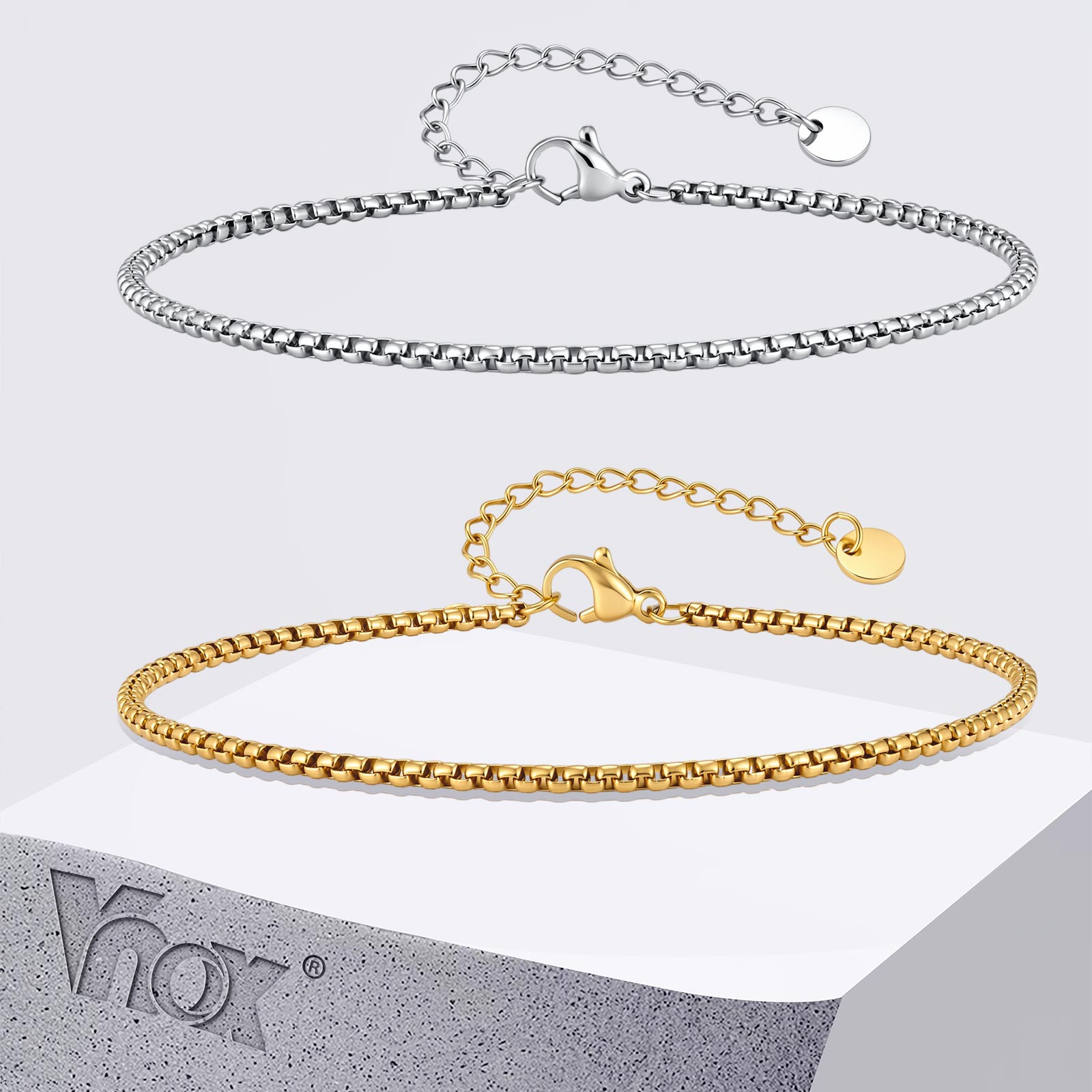 Jc Jewelry & Watches Photos - Vnox Edelstahl-Kastenkettenglieder-Fußkettchen für Männer und Frauen,