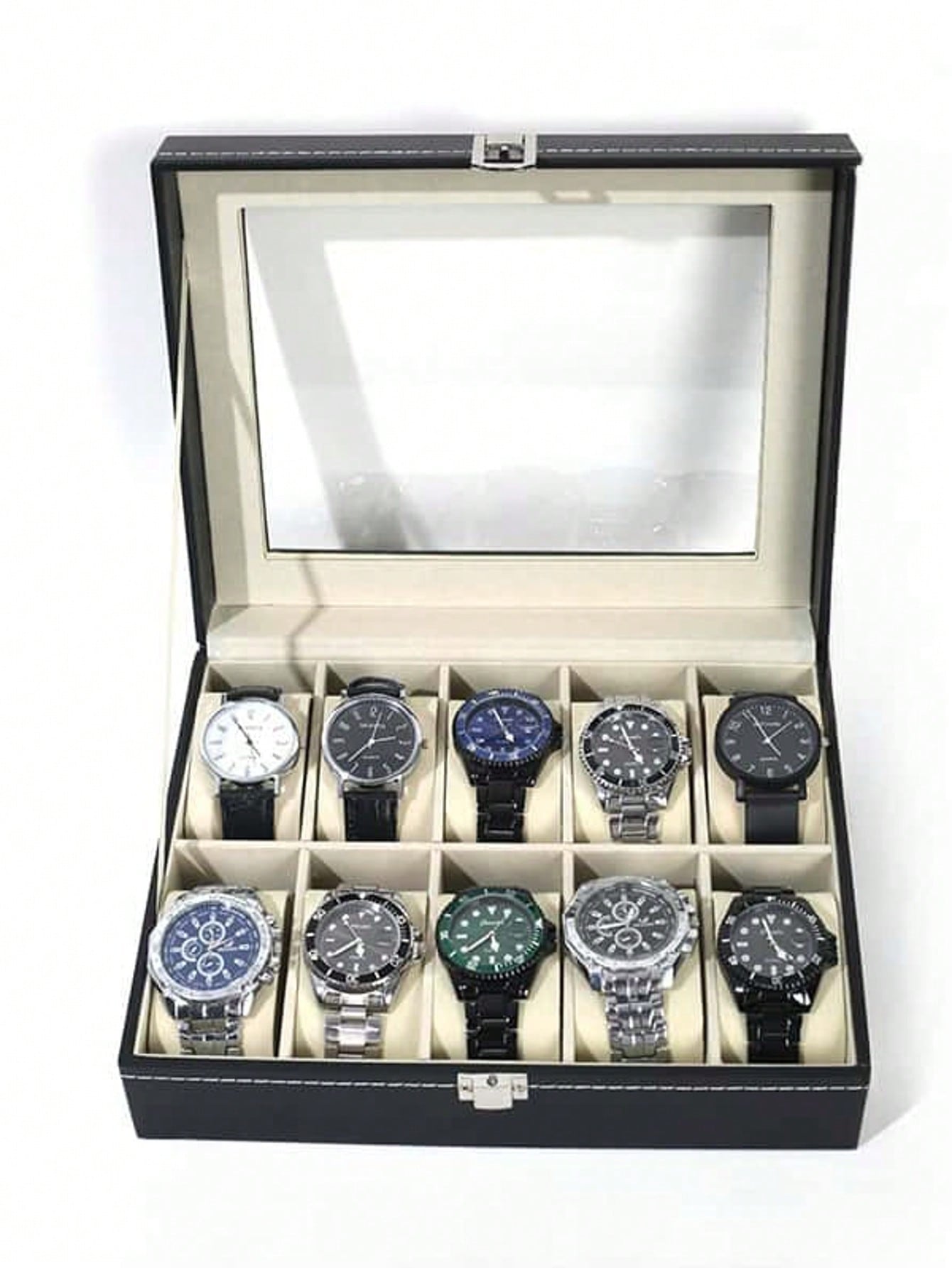 Jewelry Box Watches Bracelets - Leder-Uhrenbox mit Schloss, Große Uhren-Vitrine, Hochwertiger
