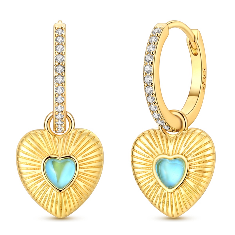 Opal Earrings Dangle - S925 Sterling Silber Herz-Ohrhänger mit Zirkonia