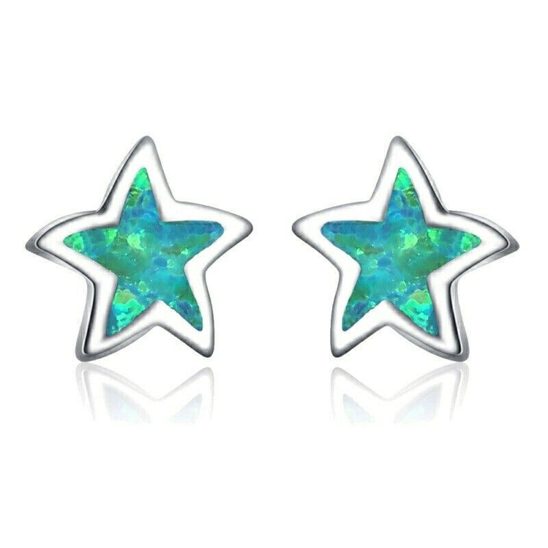 Opal Earrings Dangle - 1 Paar grün/blau/weiß Pentagramm grün simulierter