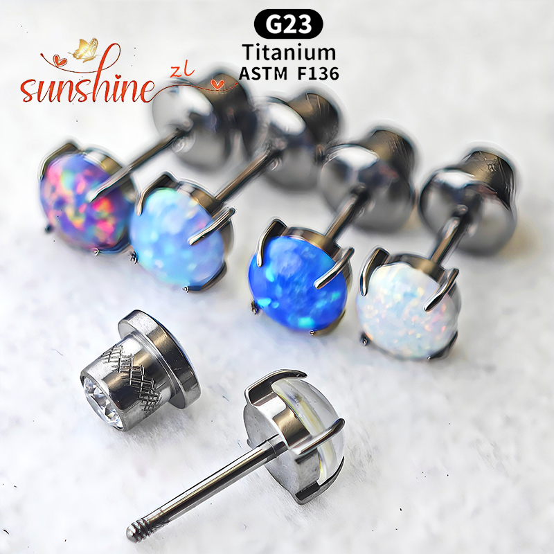 Opal Earrings Dangle - 2PCS ASTM F136 Titan Opal Mondstein