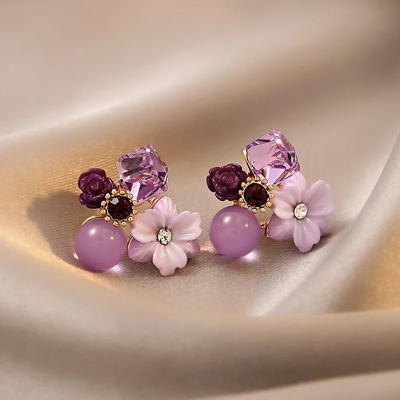 Opal Earrings Dangle - Neuer Trend lila Zirkon Kristall Blume