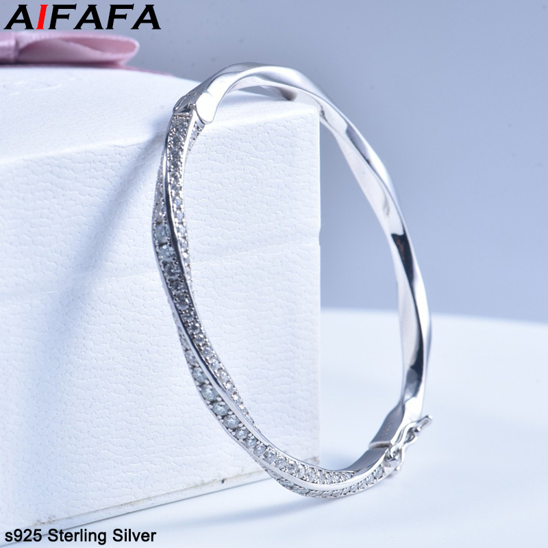 Cuff Bangle Bracelet - S925 Sterling Silber Armreif für Damen