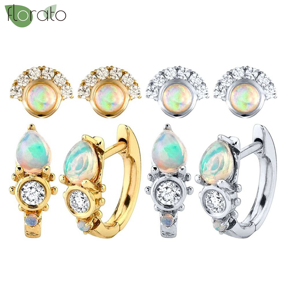 Opal Earrings Dangle - Nadel aus 925er-Sterlingsilber, exquisite kleine Creolen