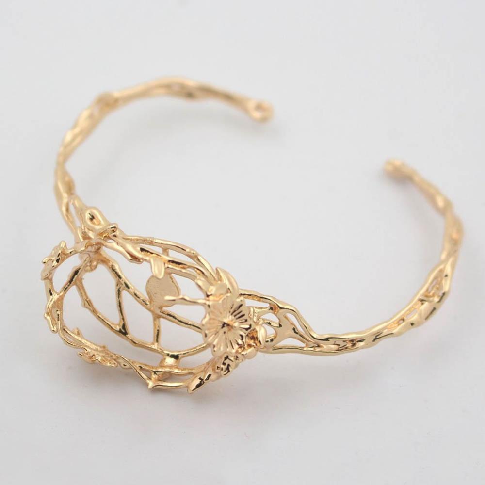 Cuff Bangle Bracelet - 5 Stück Blumen-Blatt-Ranken-Armband 16x22mm Cabochon-Basen Gegossene