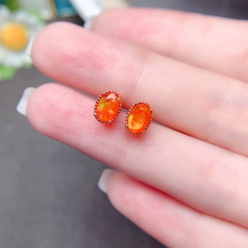 Opal Earrings Dangle - Orangefarbene Feueropal-Ohrringe, seltene Ohrringe aus Sterlingsilber