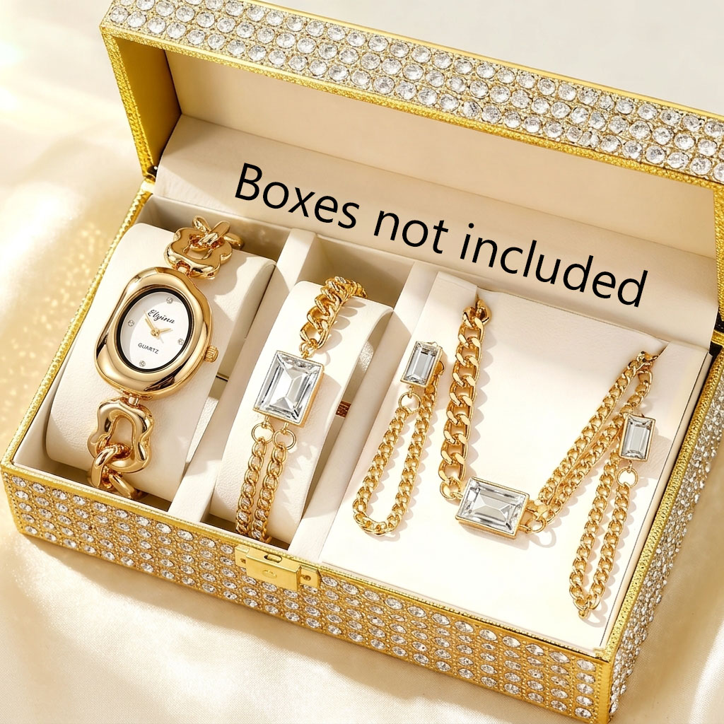 Jewelry Box Watches Bracelets - 5-teiliges Modisches Unregelmäßiges Damen-Quarzuhren-Schmuckset Elegantes Kettenarmband